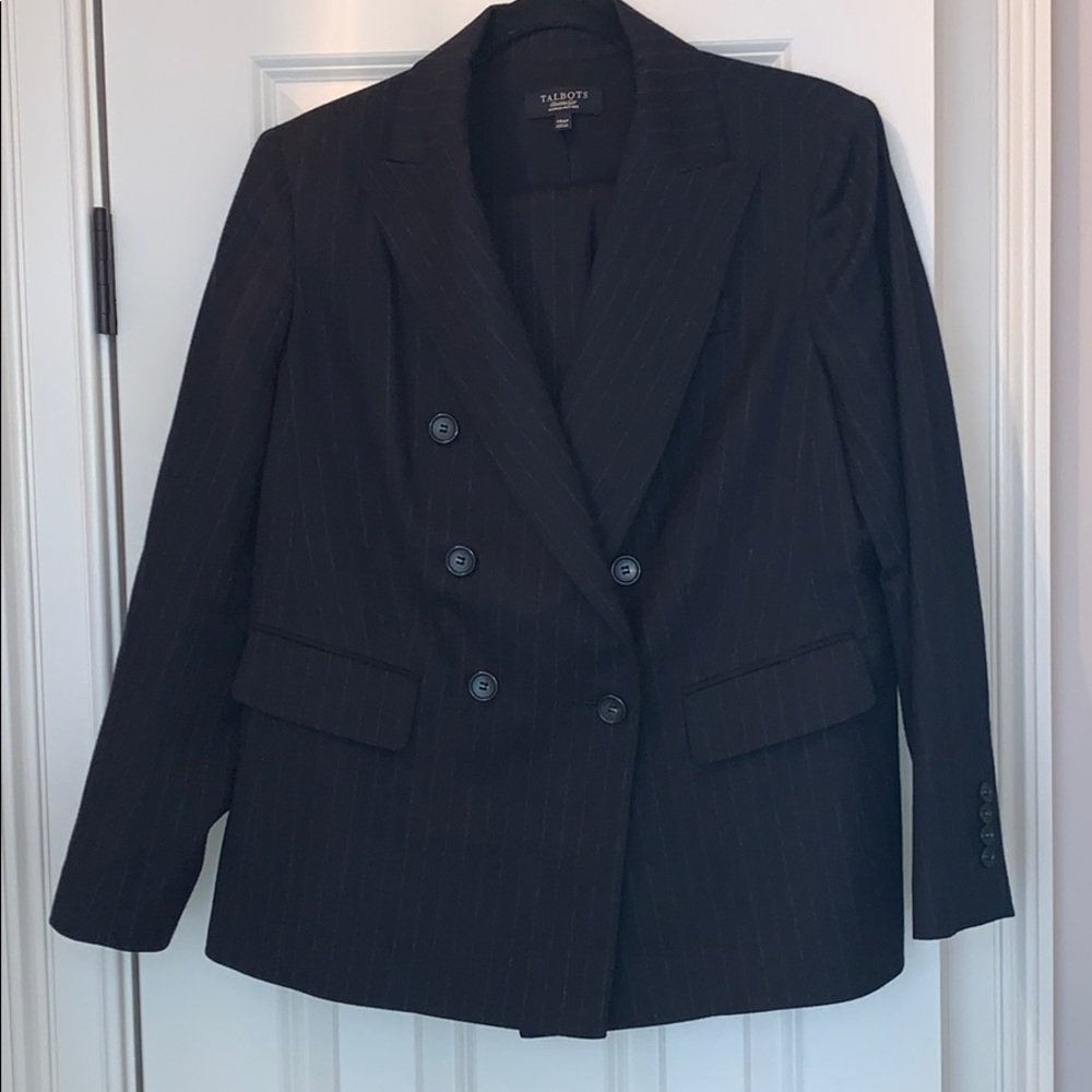 Talbots two piece double breasted pinstriped suit